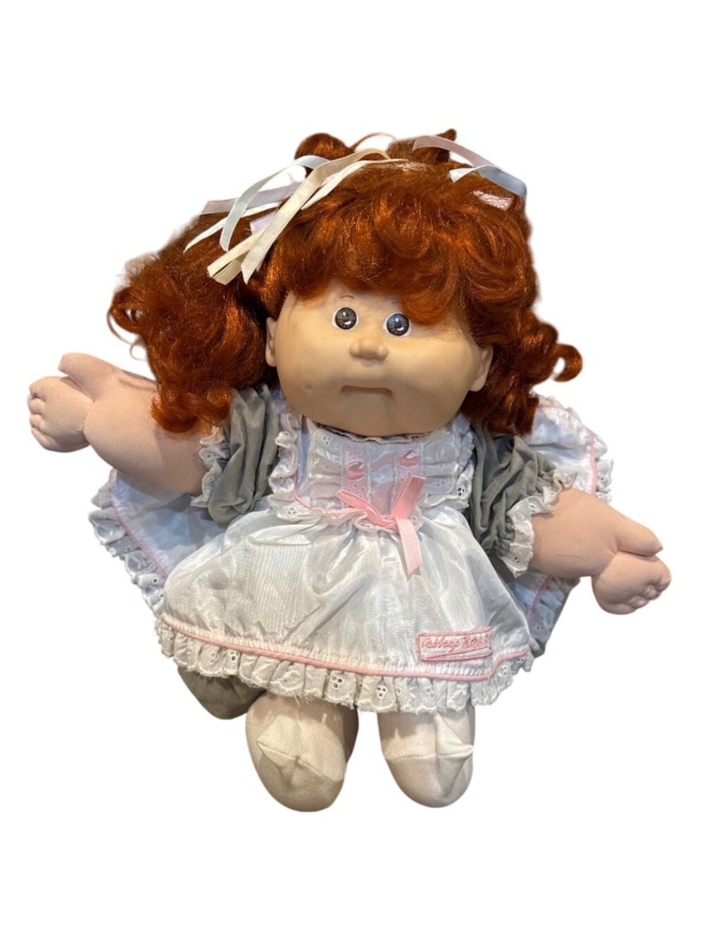 Vintage 1987 Talking Cabbage Patch Kid Doll Red Cornsilk Hair Bows Dress Coleco